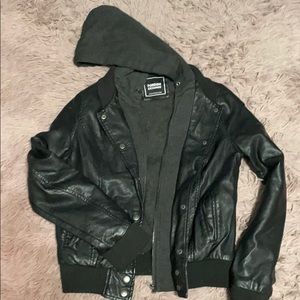 Black Faux Leather Hoodie Jacket